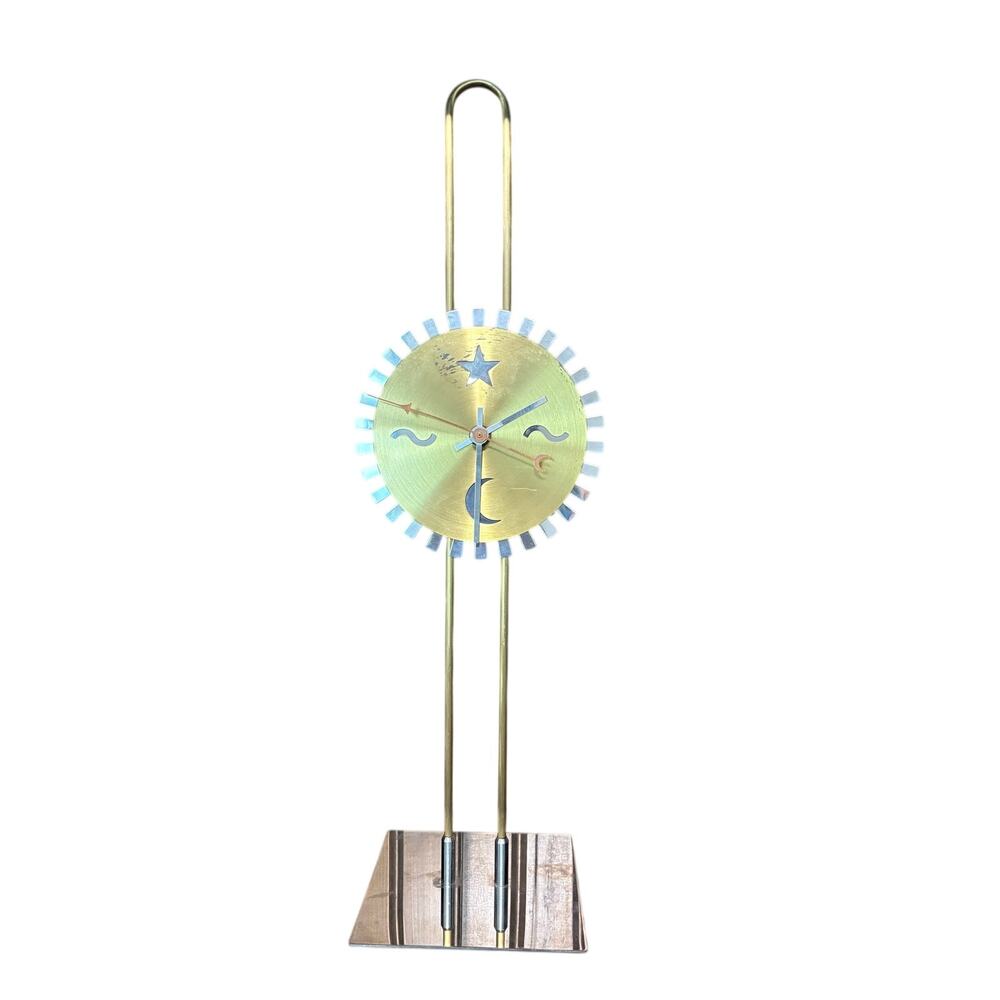 Vintage Ikea- Battery Operated Clock Silver Gold Tone Metal- Sunburst 90s Decor